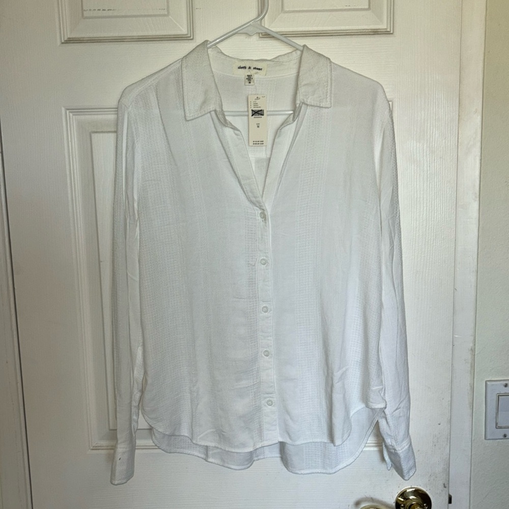NWT Anthropologie Cloth & Stone Button Down Long Sleeve White Shirt M MSRP $110